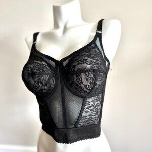 Vintage Q-T Intimates longline Wireless Corset Bra Style 1136 Black NWT